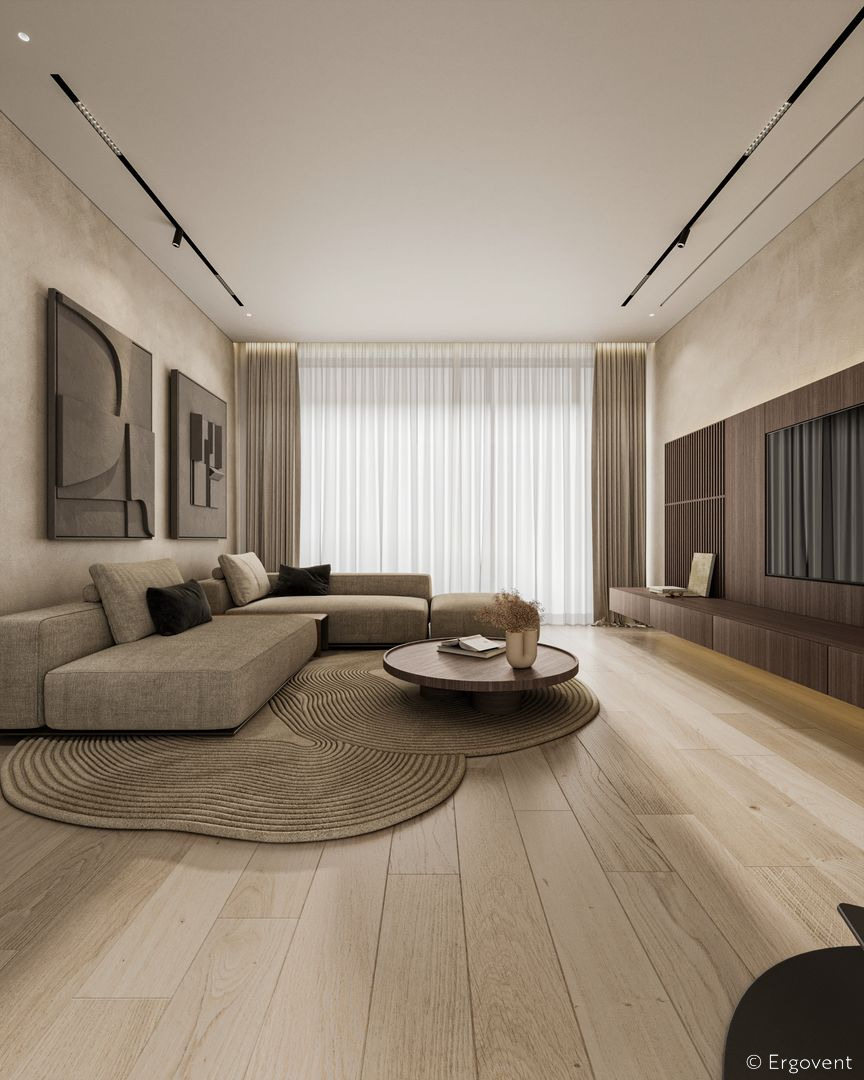 Moderní obývací pokoj s neviditelnou klimatizací